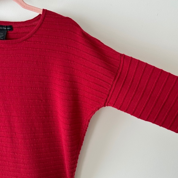 Calvin Klein Red Wool Blend Ribbed Crewneck Sweater - Picture 7 of 16